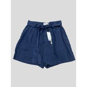 MICHAEL STARS Shorts S Blue Pleated Woven All LINEN Wide Leg Tie Belt Pockets